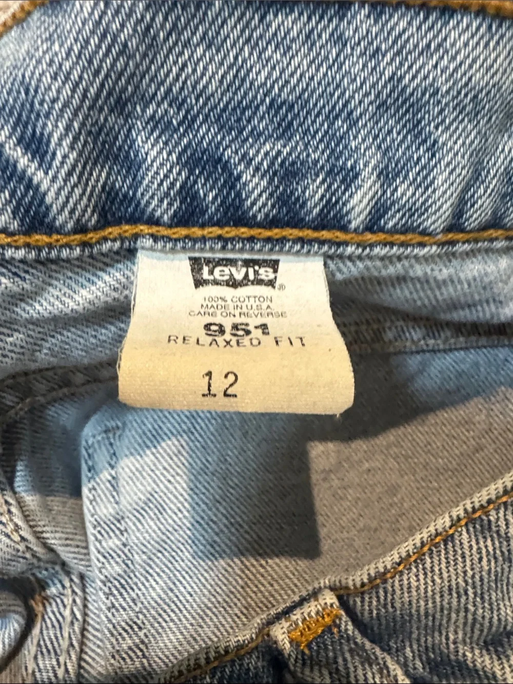 Vintage Levi's 951 Relaxed Fit Orange Tab Long Length Denim Shorts